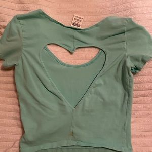 Teal blue crop top. Heart shape back